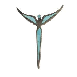 Vtg 925 Sterling Steven Lavaggi Turquoise Angel Inlay Pendant Pin Brooch